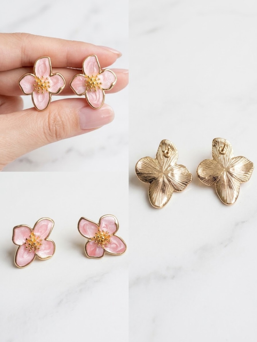 Elegant Pink Flower Statement Earrings - Women Jewelry